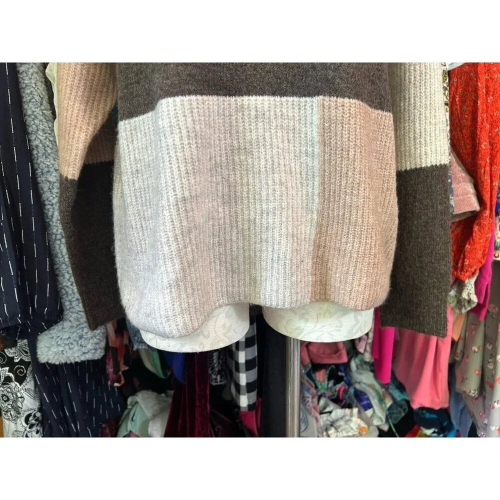 Entro Women's‎ High Neck Cozy Oversized Knit Sweater Colorblock Sz S Boho